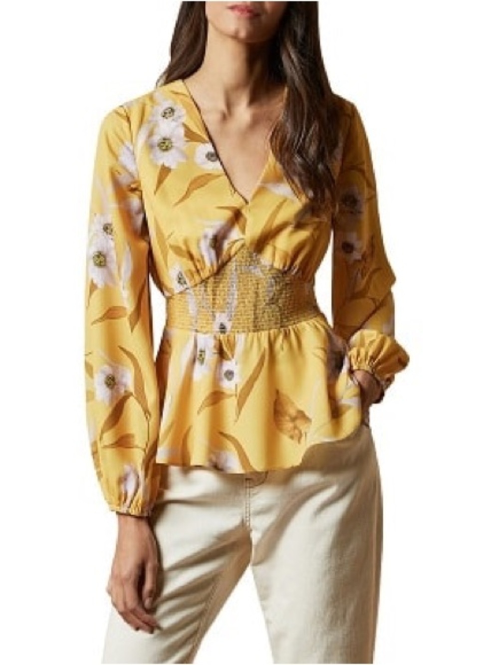 Ted Baker Saniyah Cabana Smocked Blouse Yellow Floral Size 3 = US M